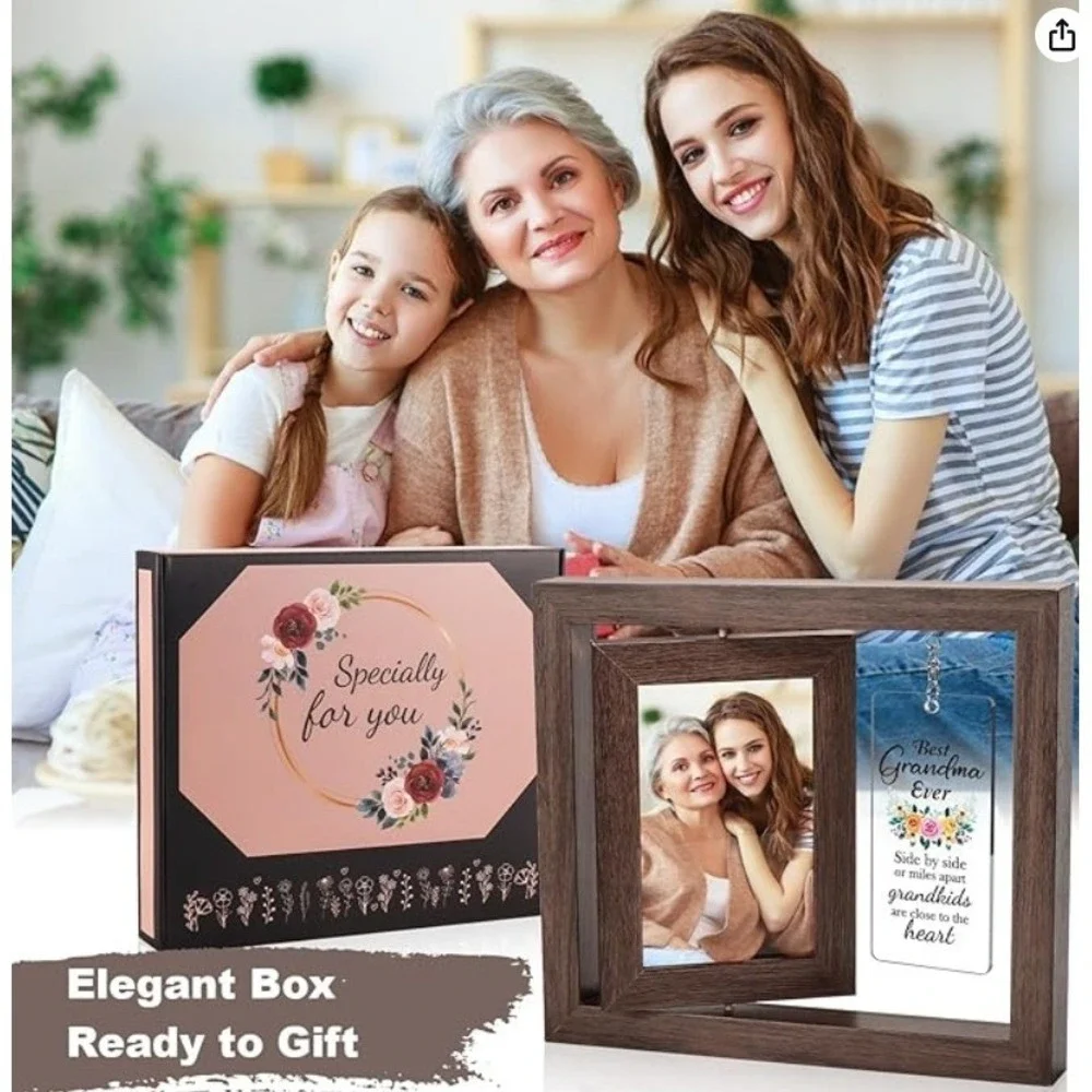 Best Grandma Ever Rotating Picture Frame 4x6 Double Sided Floating Wood Gift Box